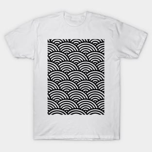 Japanese Wave Seamless Pattern, Black And White T-Shirt